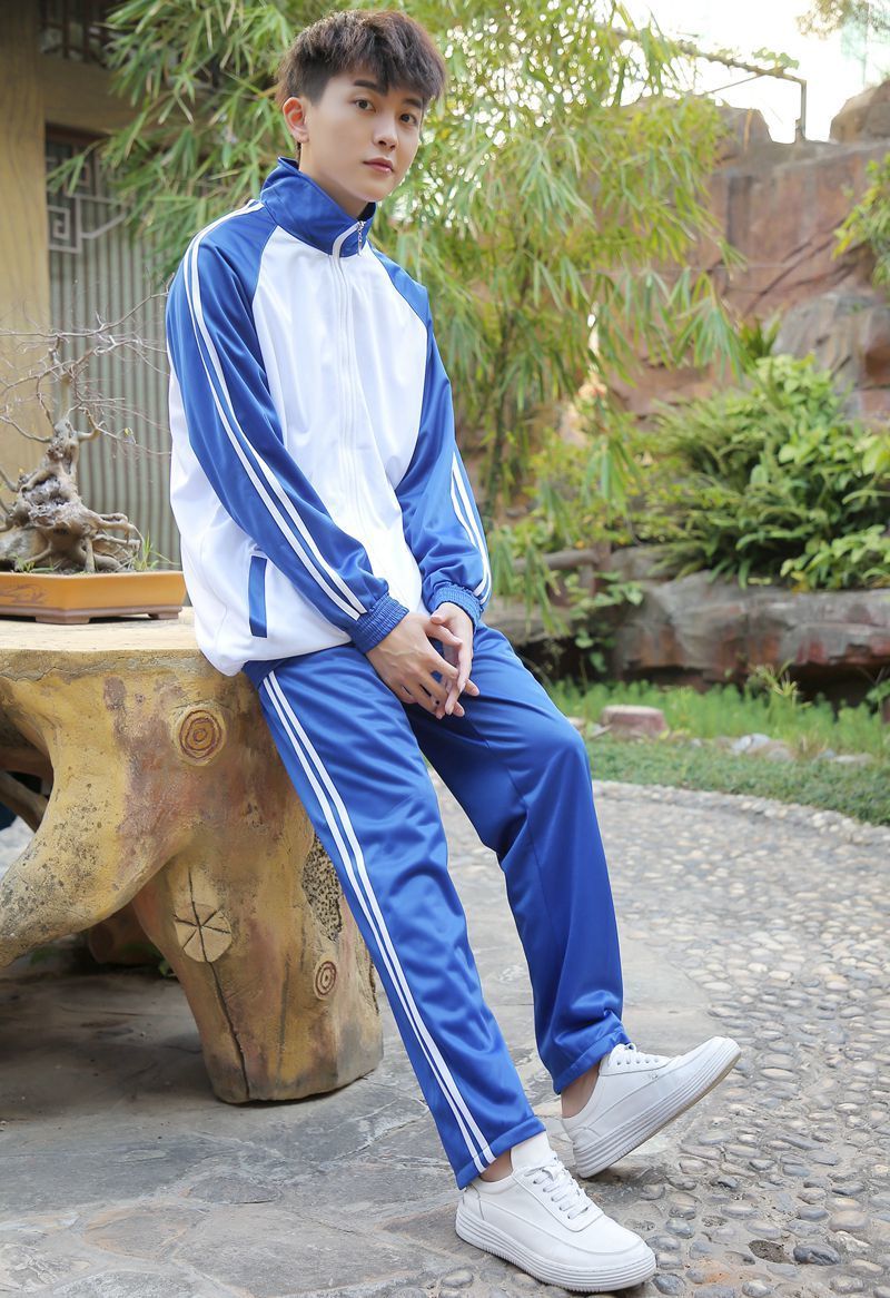 登纪春季上新校服初中高中学生班服男女运动服网红同款蓝白外套装蓝白