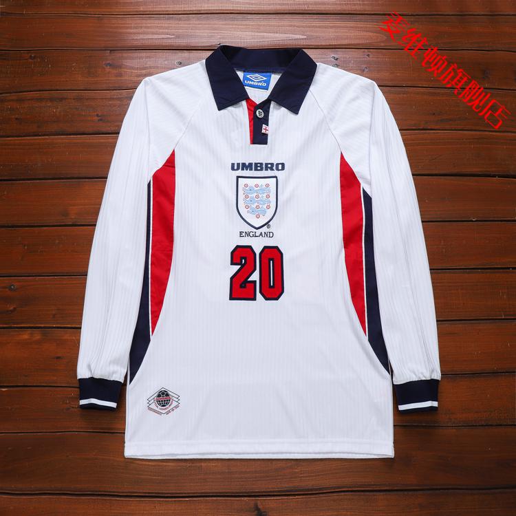 腾讯体育英格兰国家队复古球衣1998经典主场长短袖套装