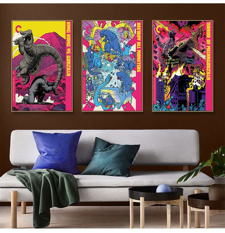 哥斯拉大战金刚装饰画日式电影海报挂画酒吧纹身工作室浮世绘壁画 j