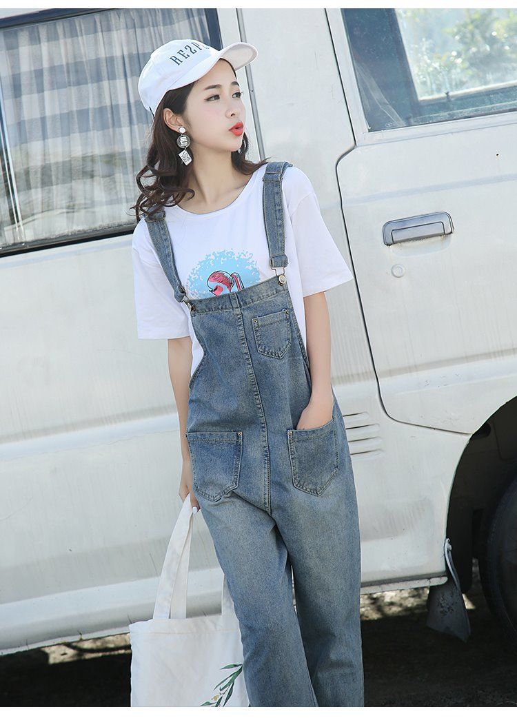 惠格雅夏季天背带裤女宽松百搭少女学生休闲裤夏款装显高女宽松大口袋