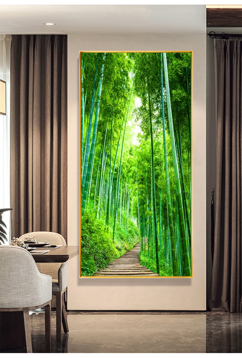 走廊玄关尽头竖版大树风景画现代简约入户走廊过道玄关装饰画进门竖版