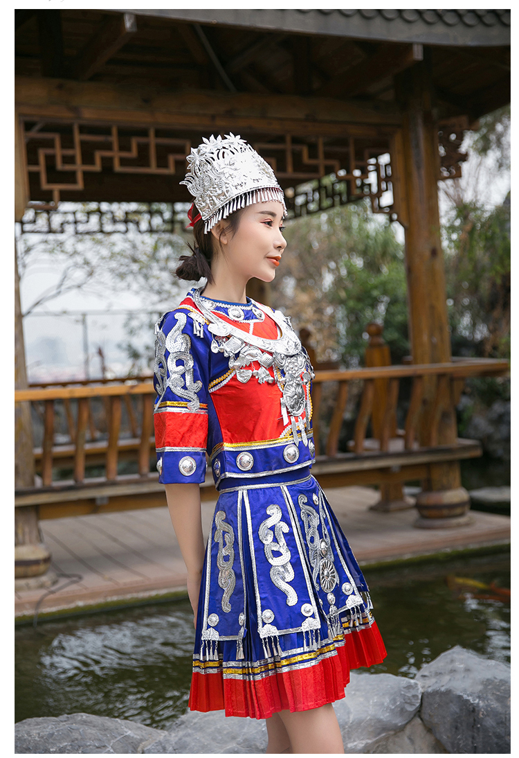 苗族服装成人女贵州少数民族服装三月三侗族精品短款百褶裙少舞蹈演出