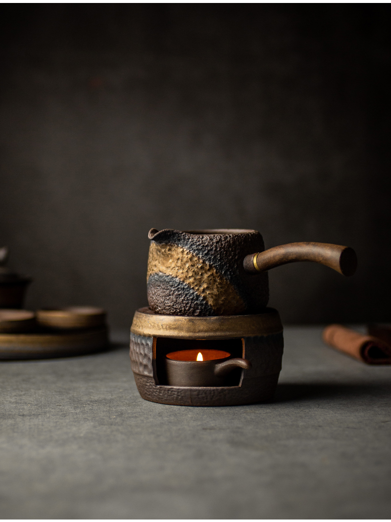 古代茶壶茶具仿古粗陶煮茶器温茶炉煮茶壶暖茶器家用茶具套装底座酒精