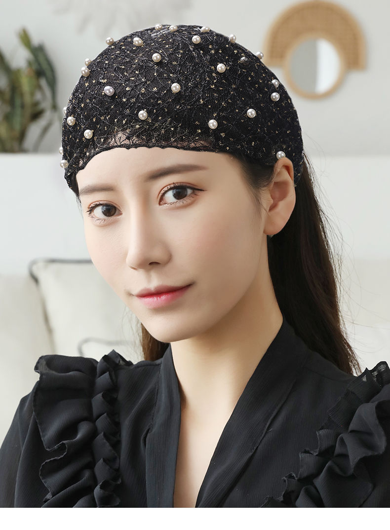 防风棉头套宽边发带女遮碎发白发头巾洗脸发带发箍气质千岛格藏青色