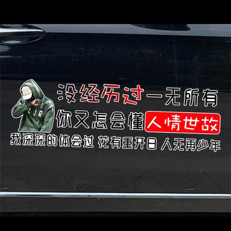 玩脑筋碎银几两抖音新车贴汽车文字创意个性抖音车门励志贴纸35x105cm
