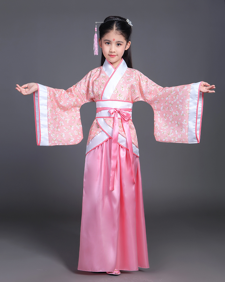 儿童古装汉服女唐装女童古装仙女装表演服古筝汉服贵妃服装粉红色100