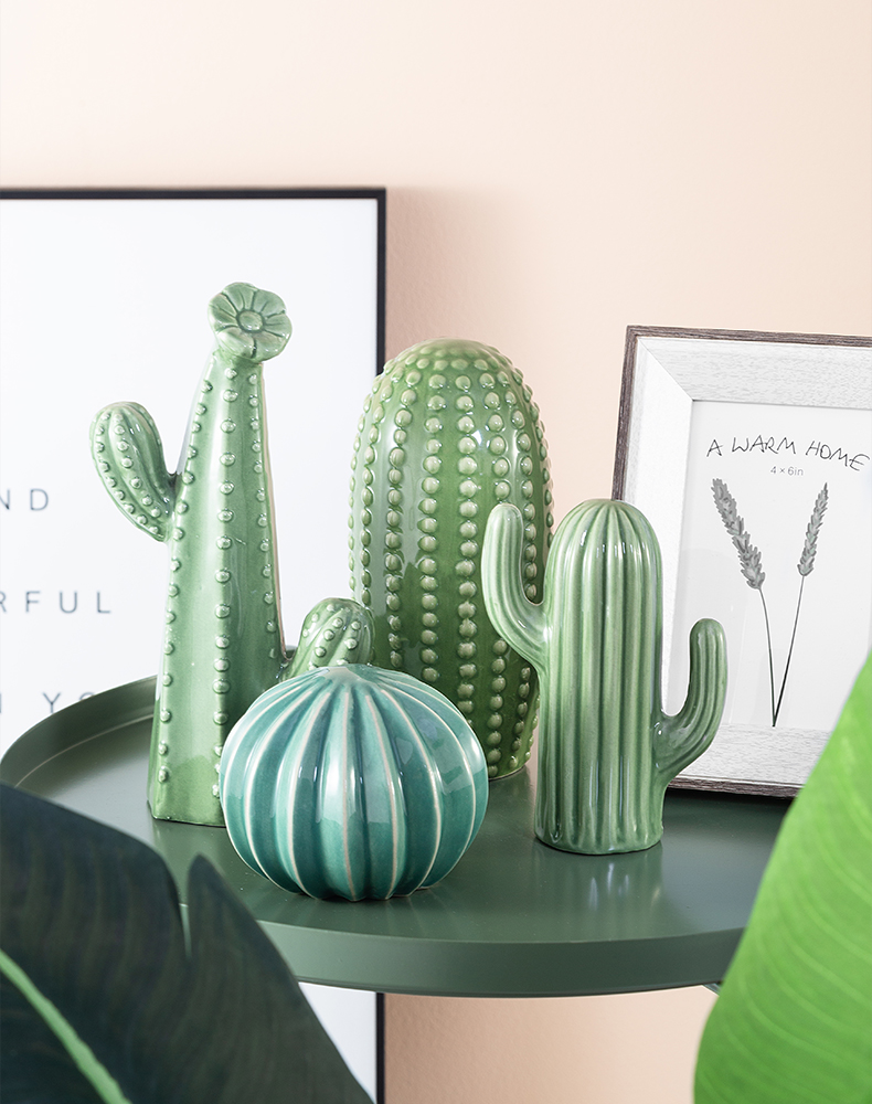 北欧风格仿真仙人掌道具陶瓷家居小摆件客厅酒柜装饰品摆设仙人柱a款