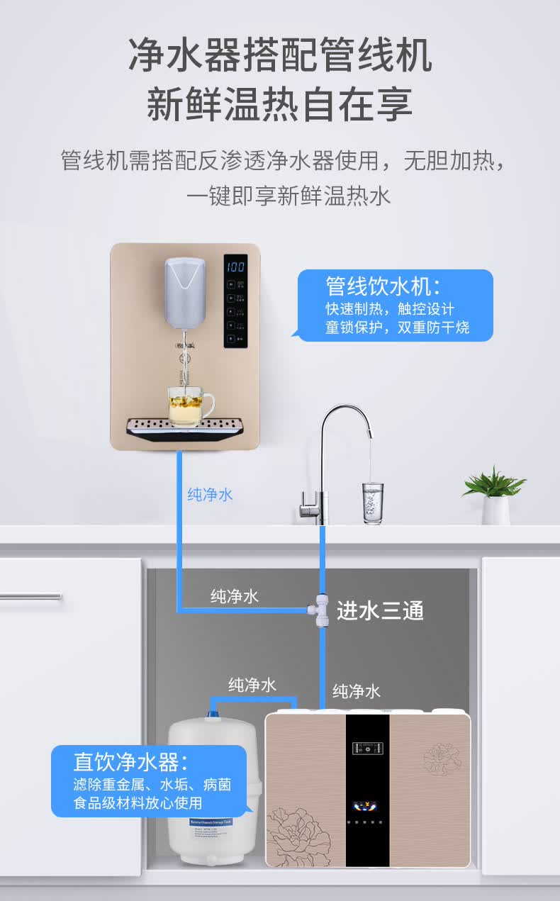 全自动超薄饮水机沁园云之星家用壁挂式管线机速热直饮水饮水机调温无