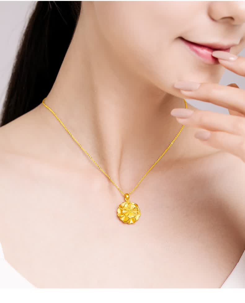项链女足金999足金吊坠潮情人节送女朋友生日礼物足金小金花吊坠 足金