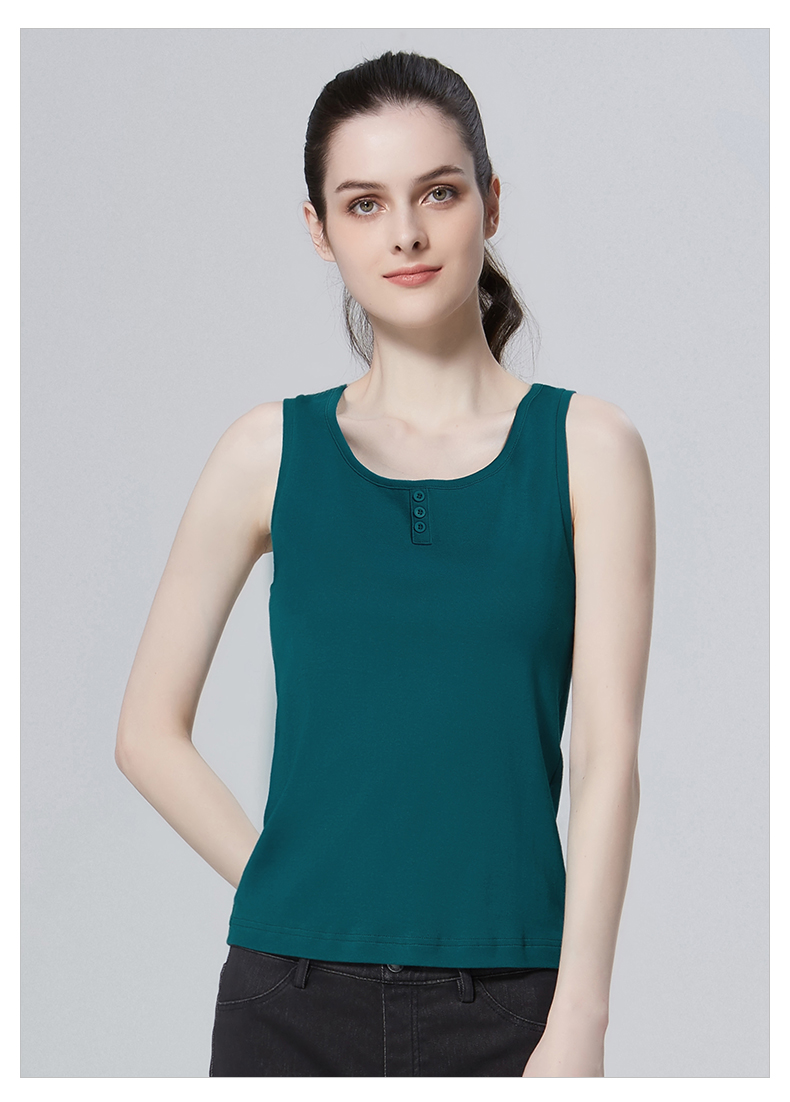 铜牛春夏精梳罗纹纯棉装饰扣圆领女背心vb076水仙黄16085