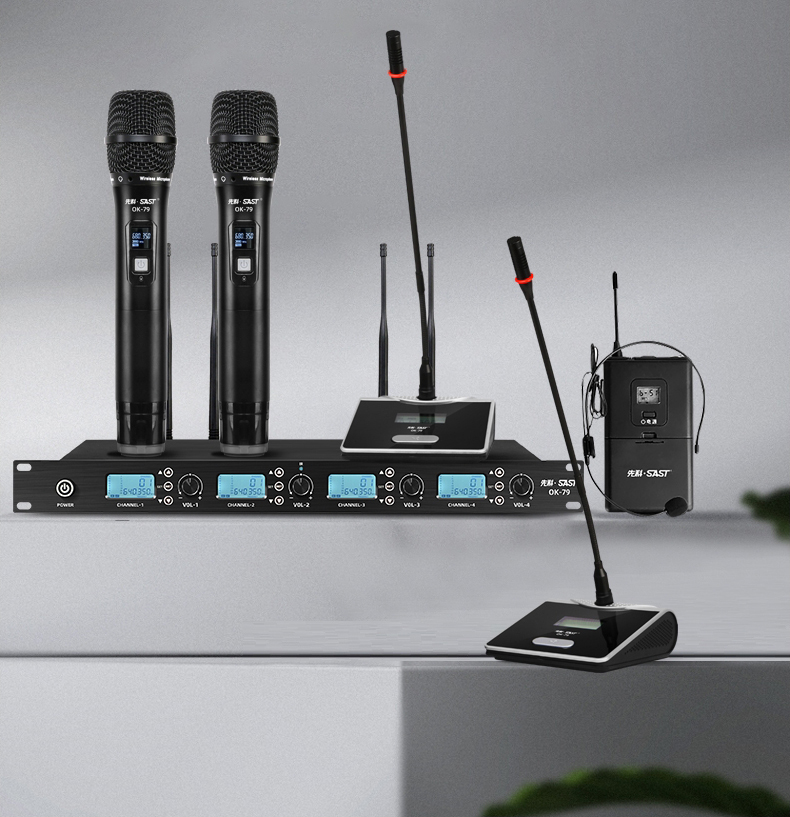 sast先科ok79无线话筒一拖四u段防啸叫舞台手持鹅颈头戴麦克风手持式