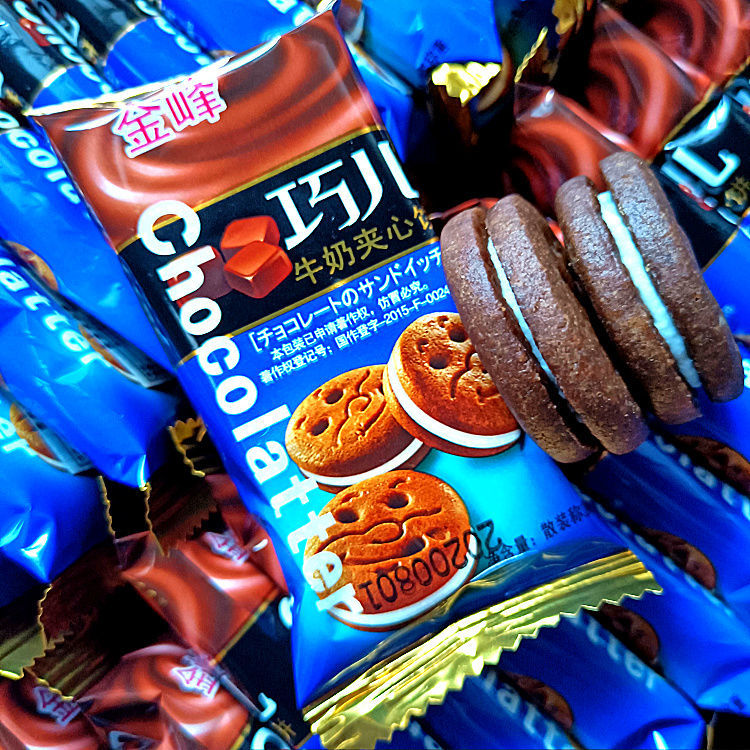 金峰巧儿鬼脸饼干巧克力牛奶夹心饼干办公室独立小包装零食品巧克力