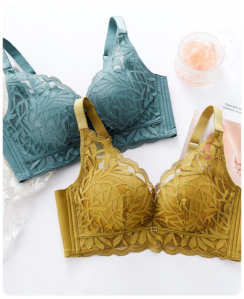 婷美2021春季新款小胸聚拢内衣收副乳天然乳胶无钢圈文胸nw0692青拧金