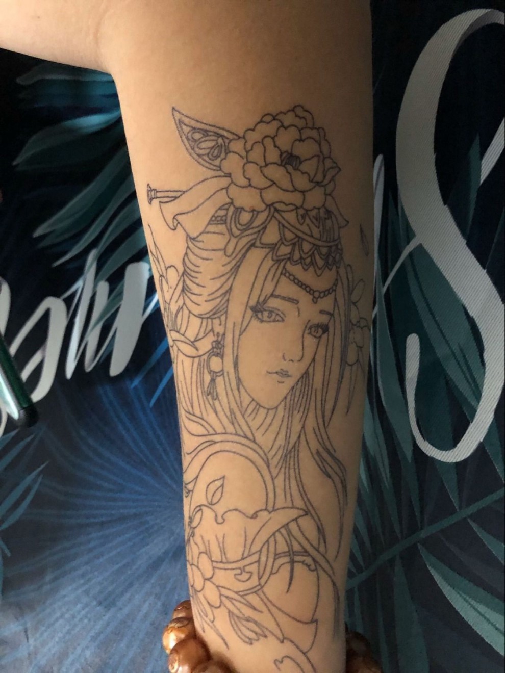 2022新款纹身贴半臂割线艺伎落泪艺伎线条艺伎防水男女社会纹身贴半臂