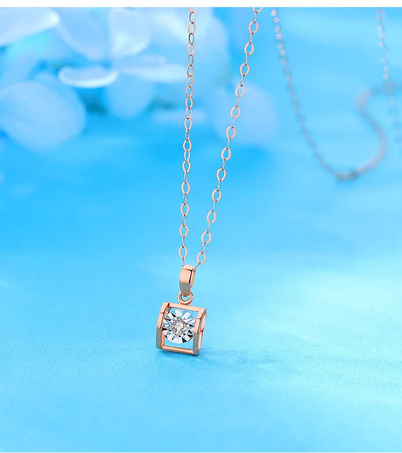 翡德丽高端品牌珠宝玫瑰金天使之吻钻石项链女彩金吊坠真钻锁骨生日
