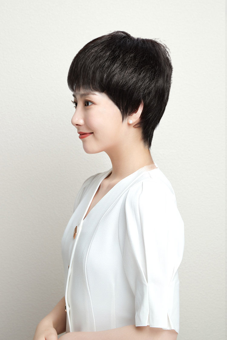 乐泡全真发短发假发女全头套逼真真头发50岁全头套真人真发假发套深