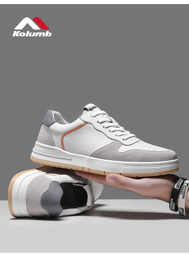 kolumb哥仑步小白鞋休闲鞋男士皮鞋牛皮男鞋新款夏季透气男士真皮运动