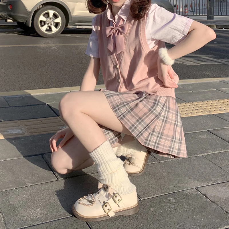 【猫耳酱jk】jk制服裙情人节限定正统灰粉格深夜幻境学生情侣cp校服