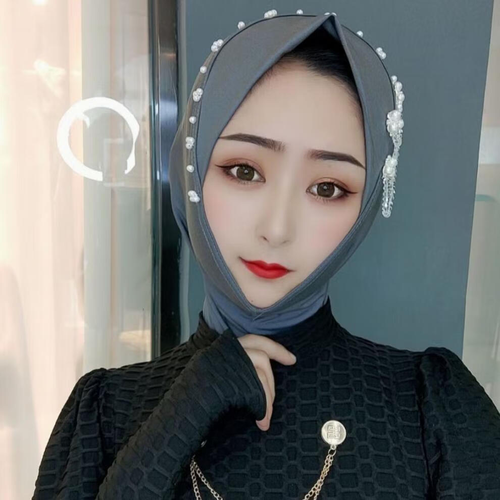趣得回族女人的套头纱巾头巾新款套头回族女士帽子网