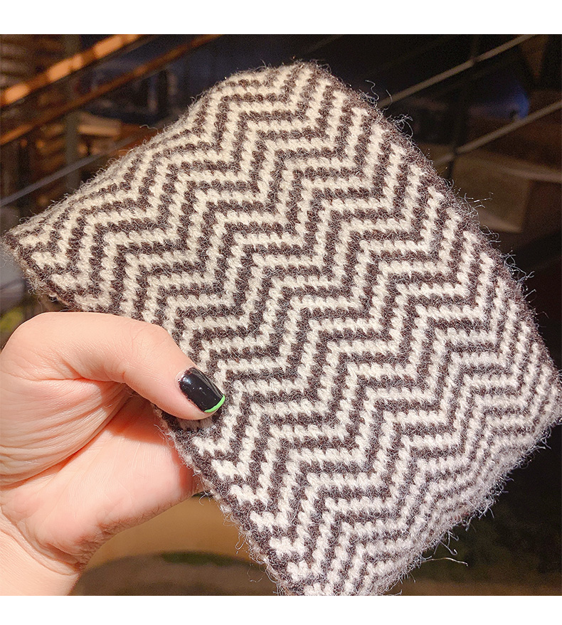 清峰柏月子发带韩版千鸟格针织毛线发带女宽边复古中间打结发箍压发