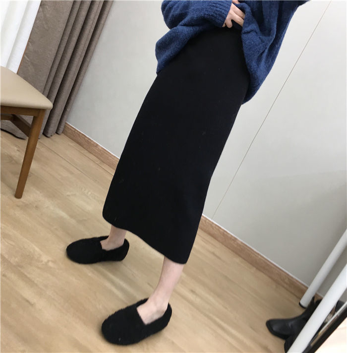 半身裙女高腰针织春秋季中长款开叉包臀一步裙黑色s85100斤