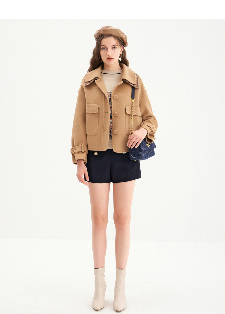 psalter诗篇商场同款女装2020冬季新款短外套6c30510180驼色38