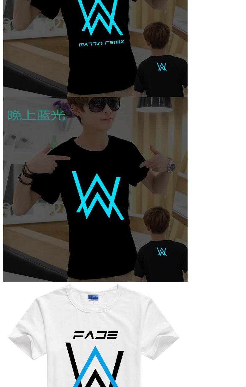 艾伦沃克dj夏季短袖衣服alanwalker同款faded电音夜光荧光t恤男夜光b