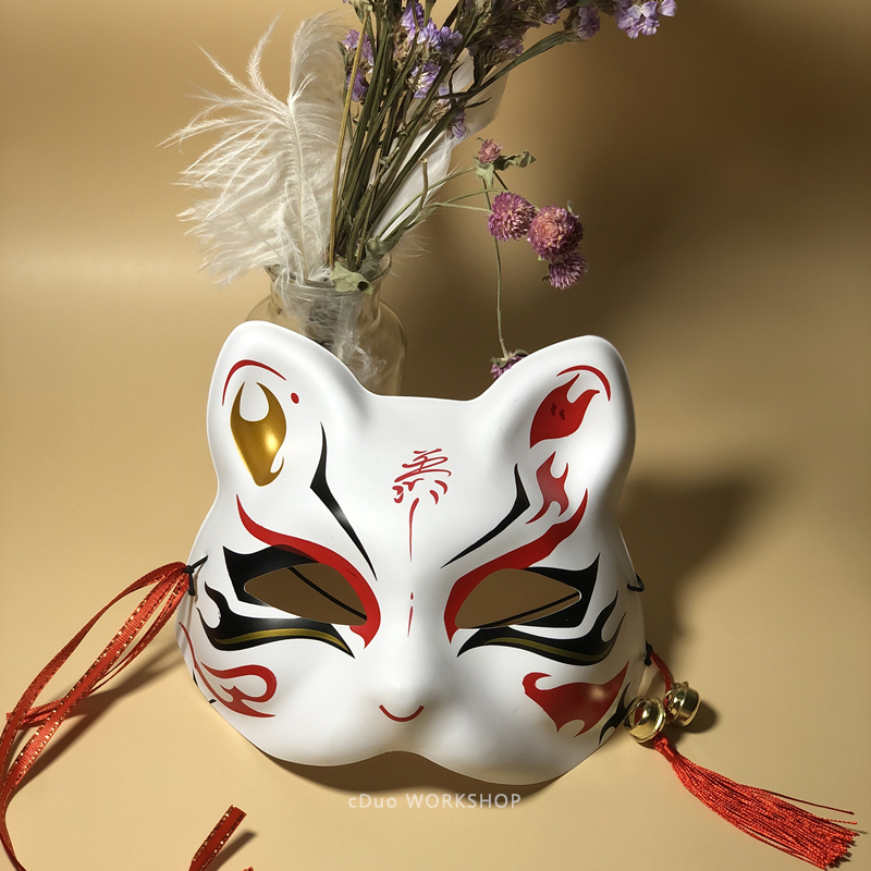 日本和风中国风魏无羡纸浆塑料狐狸半脸手绘京剧脸谱猫咪面具cos款p