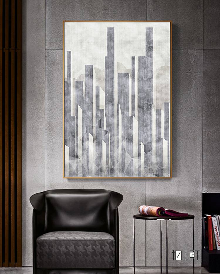 抽象大厦 现代北欧风格建筑装饰画 书房办公室挂画玄关壁画餐厅酒店