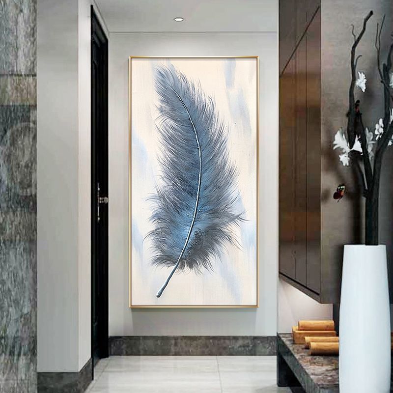 羽毛画轻奢入户玄关装饰画走廊尽头挂画竖版客厅过道玄幻墙面壁画图案