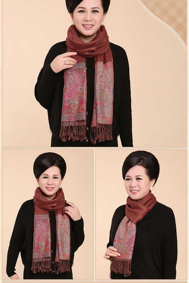 希尔库班老人围巾秋冬中老年女士丝巾老年人披肩围巾女两用百搭保暖