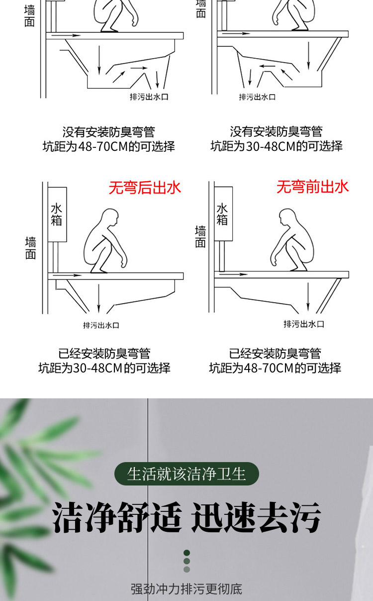 卫生间防臭蹲便器蹲坑式冲水箱整套装大便器厕所蹲厕陶瓷家用防臭s弯