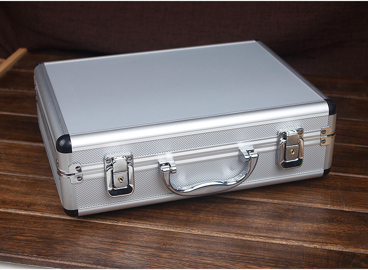 小号手提式工具箱密码文件箱收纳家用铝合金箱子多功能产品箱a4黑色