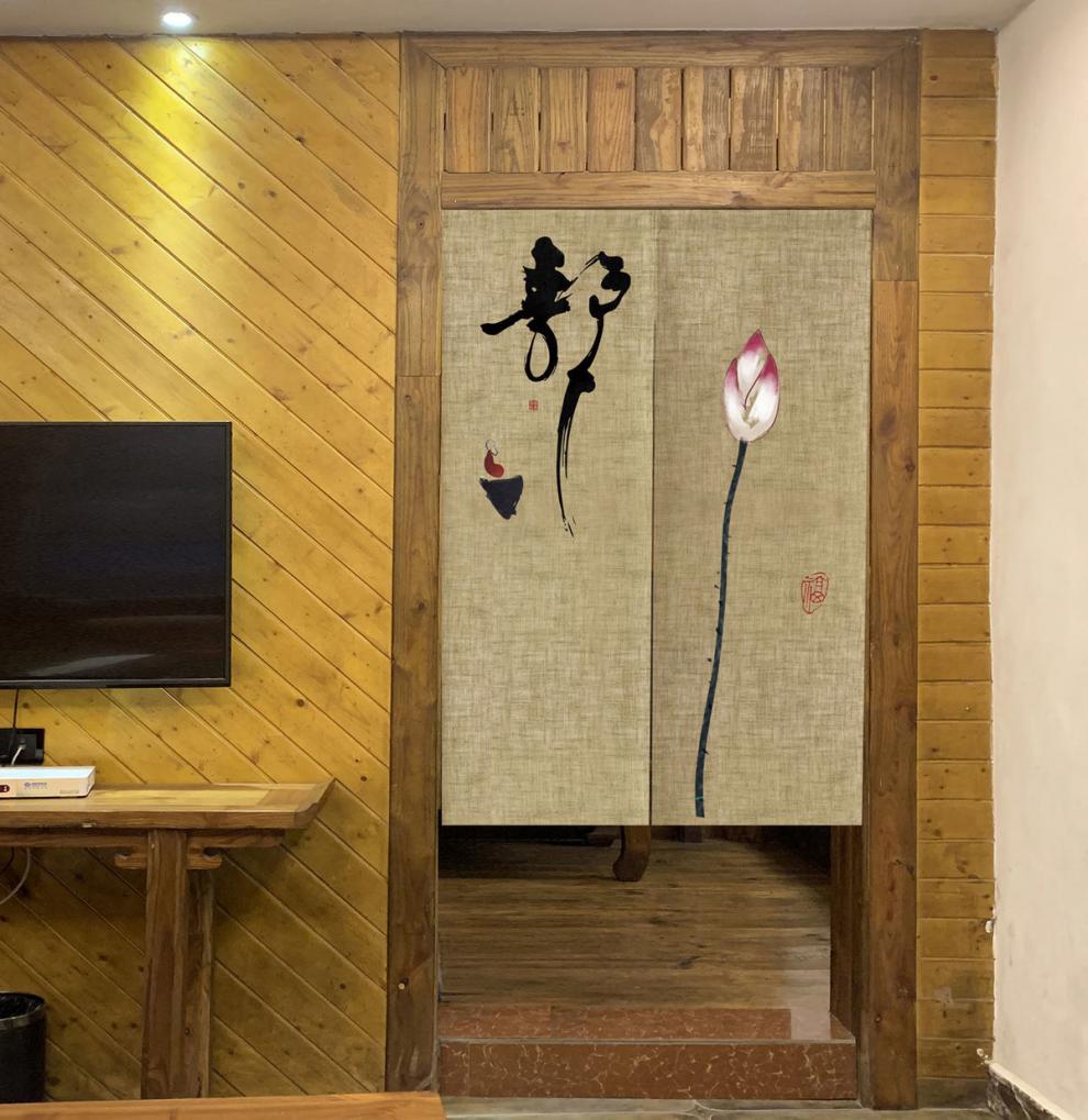 门帘禅意布艺挂帘客厅隔断帘卧室茶室装饰布帘 款式1 整片式-宽65*高