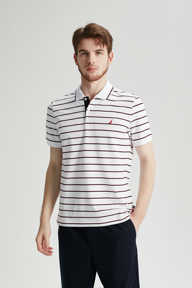 nautica诺帝卡男装2021夏季撞色条纹棉氨短袖polo衫ko1218 1bw白色