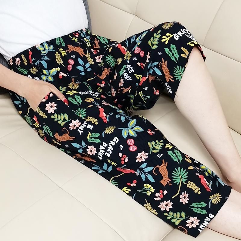 恒源祥花裤子女夏天穿夏凉女士短裤绵绸棉质裤子宽松薄款白兰花七分库