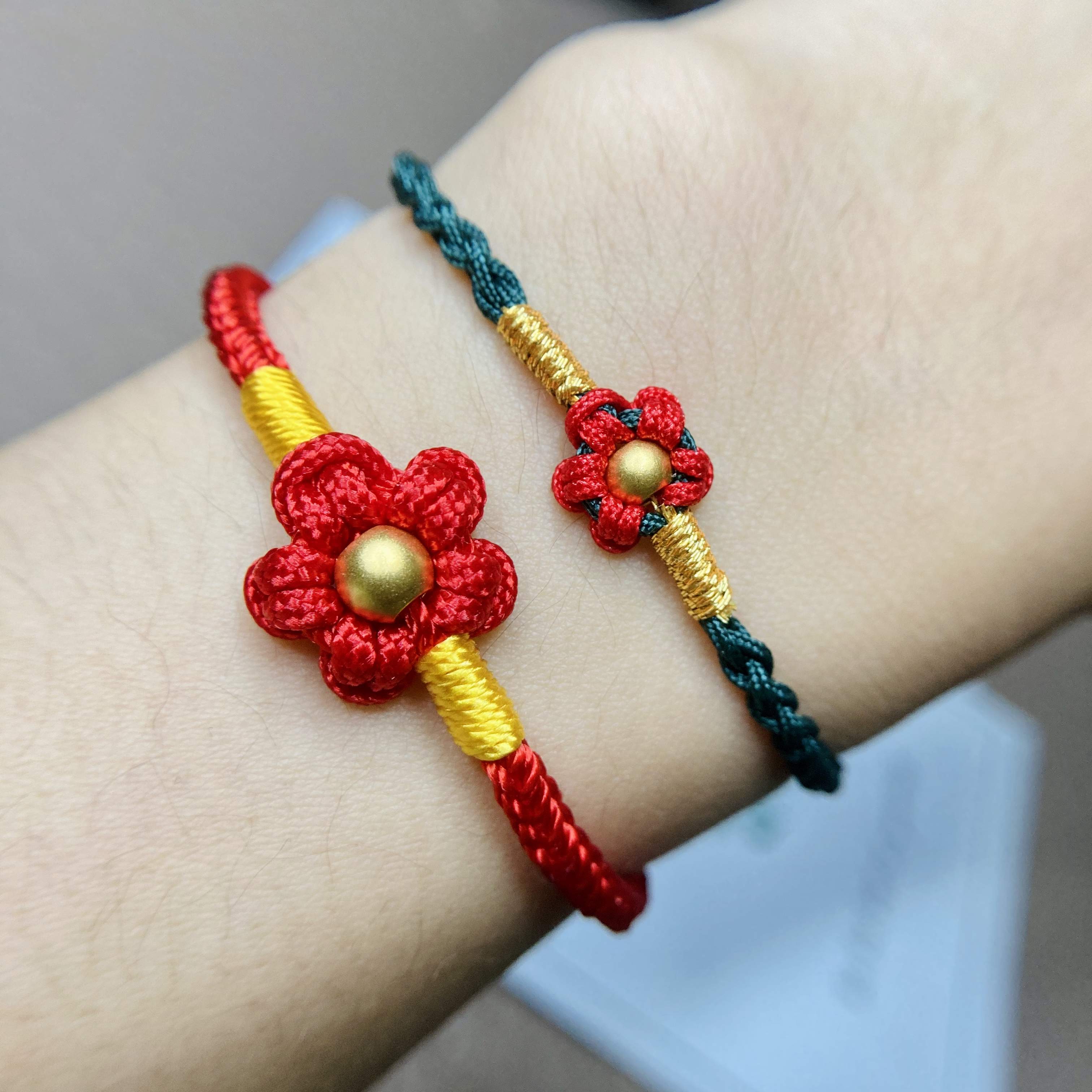 手链女转运珠抖音编织本命年红绳足金手环 雾霾蓝手绳/三金珠【图片