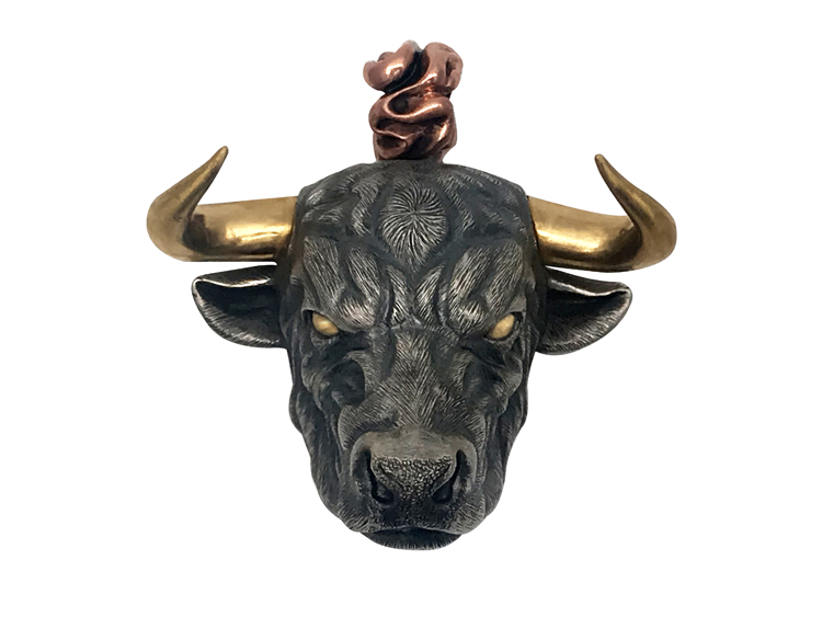 法雀手工原创设计定制银饰牛气冲天公牛牛头925银男士吊坠项链挂件