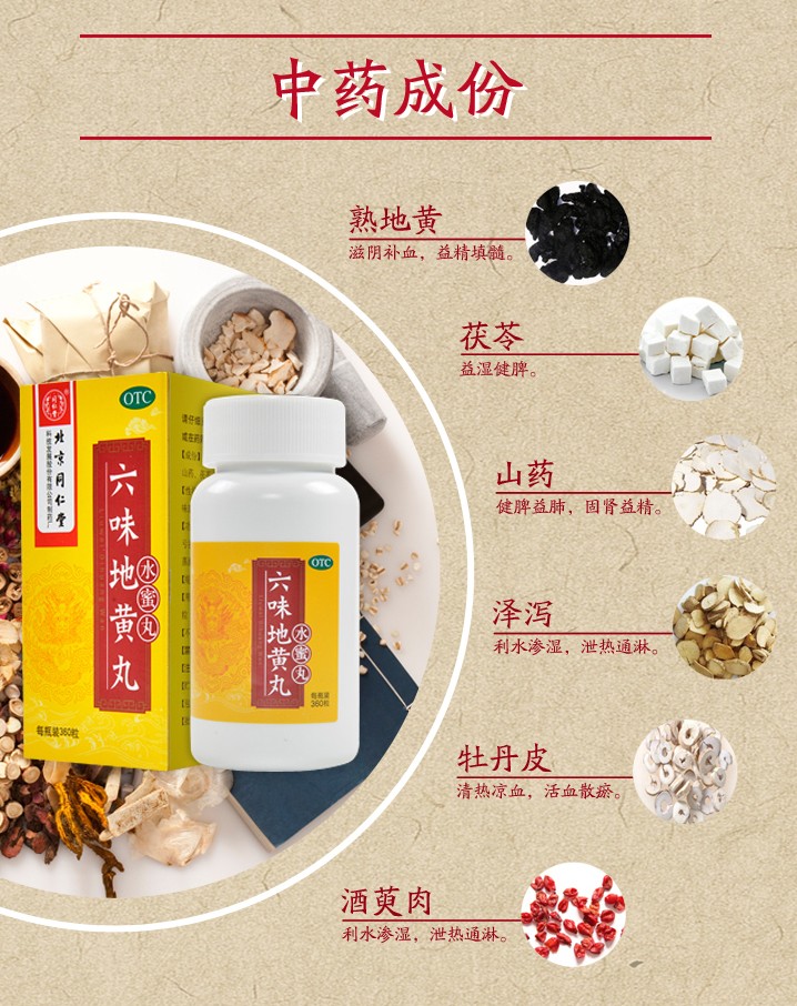 北京同仁堂六味地黄丸水蜜丸360丸滋阴适用于肾阴亏损头晕耳鸣腰膝