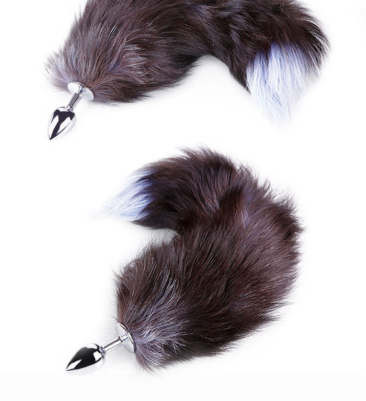 sm金属肛塞猫狐狸尾巴情趣成人用品女用后庭外出小号浅黑白尾巴一包