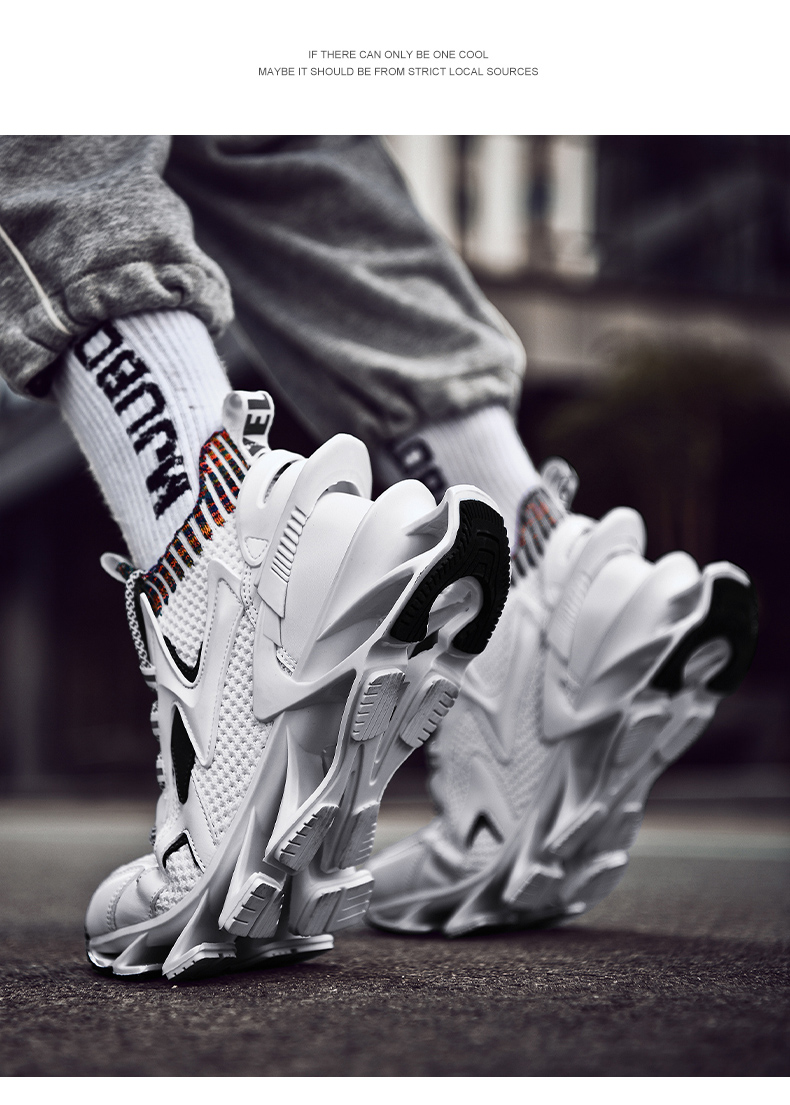 鞋子男潮流透气减震防滑耐磨跑步运动鞋潮鞋时尚飞织炫酷反光刀锋高帮