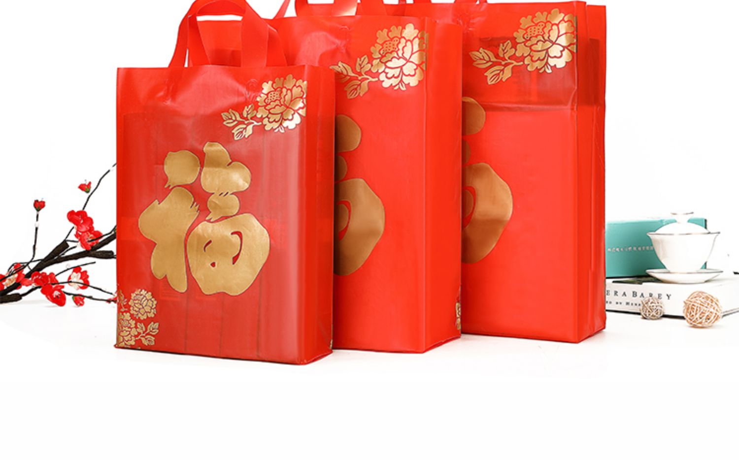 新年礼品袋春节红色塑料手提袋年货包装袋手挽胶袋烟酒送礼袋福袋新款