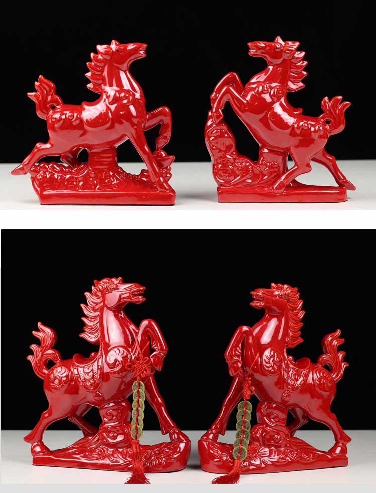 唐三彩马陶瓷红马摆件家居客厅办公室摆设风水马工艺品礼品新品小号马