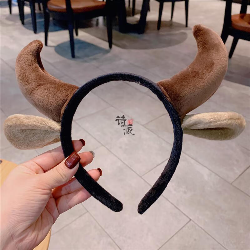 牛年头饰儿童 牛角发箍红色发饰儿童发卡节日新年头饰发夹牛年牛头