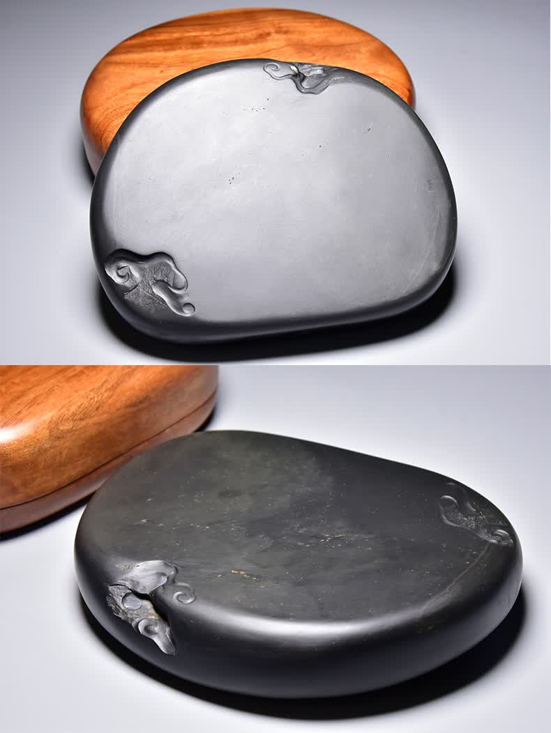 典藏匠心精品歙砚张子坚手工雕刻原石黑龙尾花鸟系列老坑砚台四大名砚