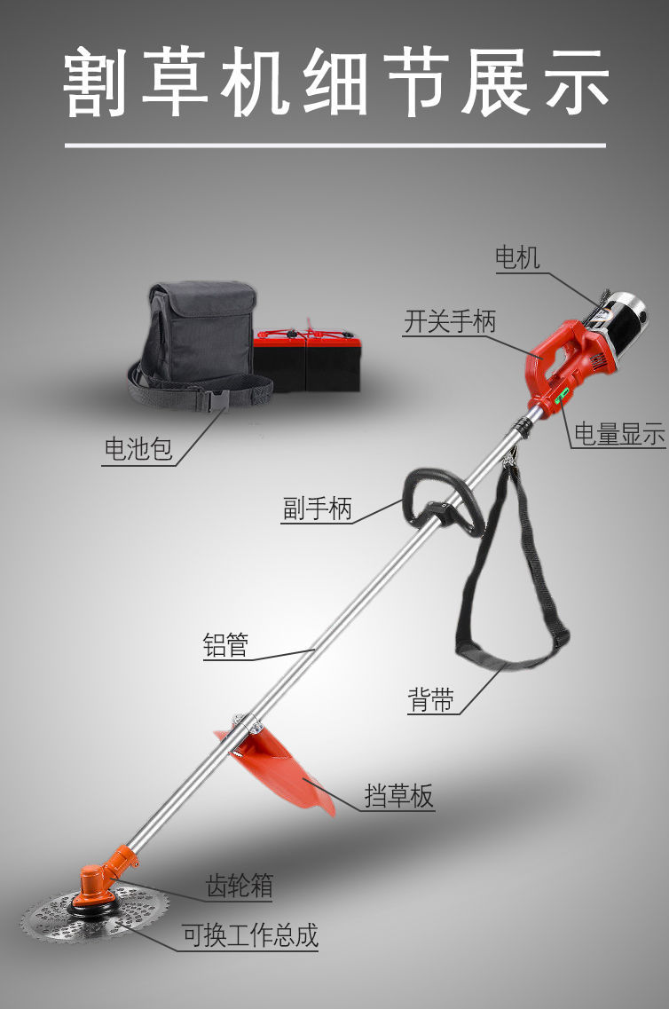 电动割草机背负式农用充电式除草工具开荒机全自动打草机小型锄草 48v