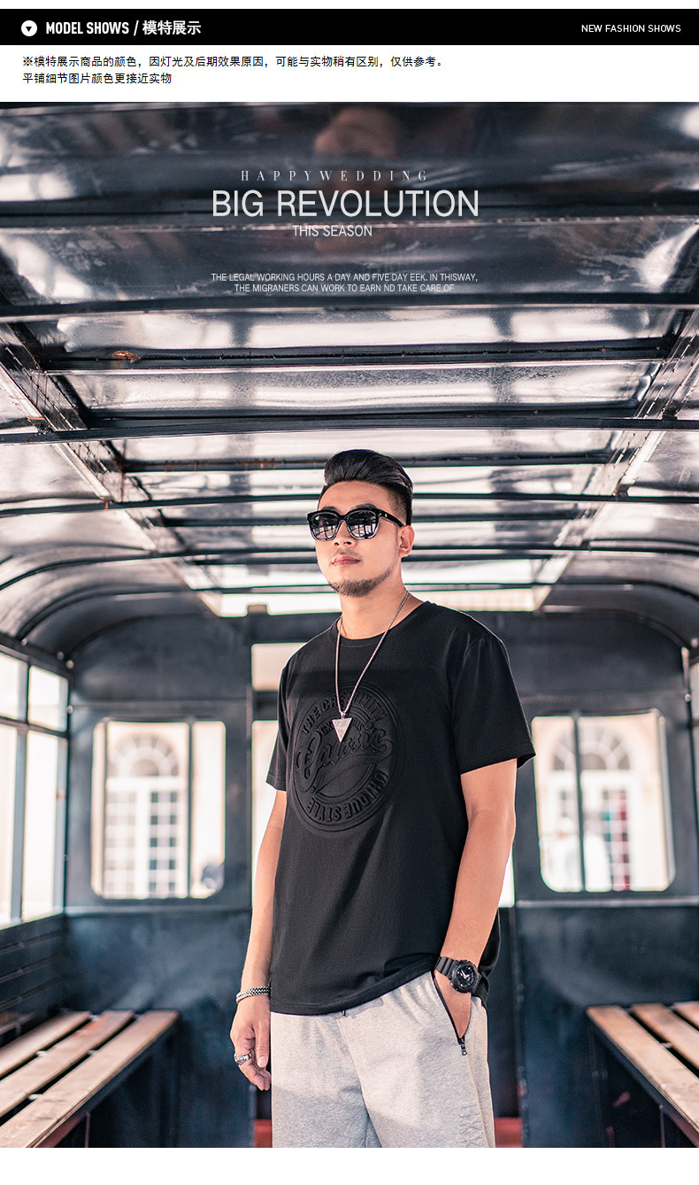 坦野大码t恤男2021夏季大码男装加肥加大圆领t恤男士字母压花肥佬休闲