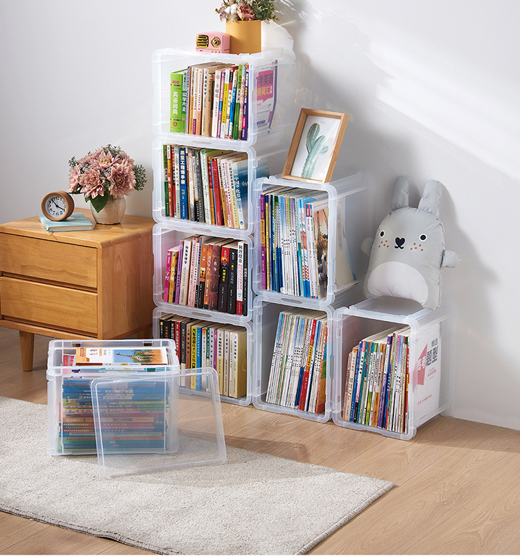 收纳箱书籍收纳箱学生装书收纳盒横竖叠加立放防尘透明书箱整理筐架