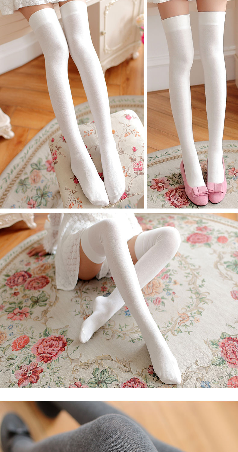 好品质女士长袜美腿袜秋长筒过膝袜女白色麻花高筒袜竖纹洛丽塔可爱