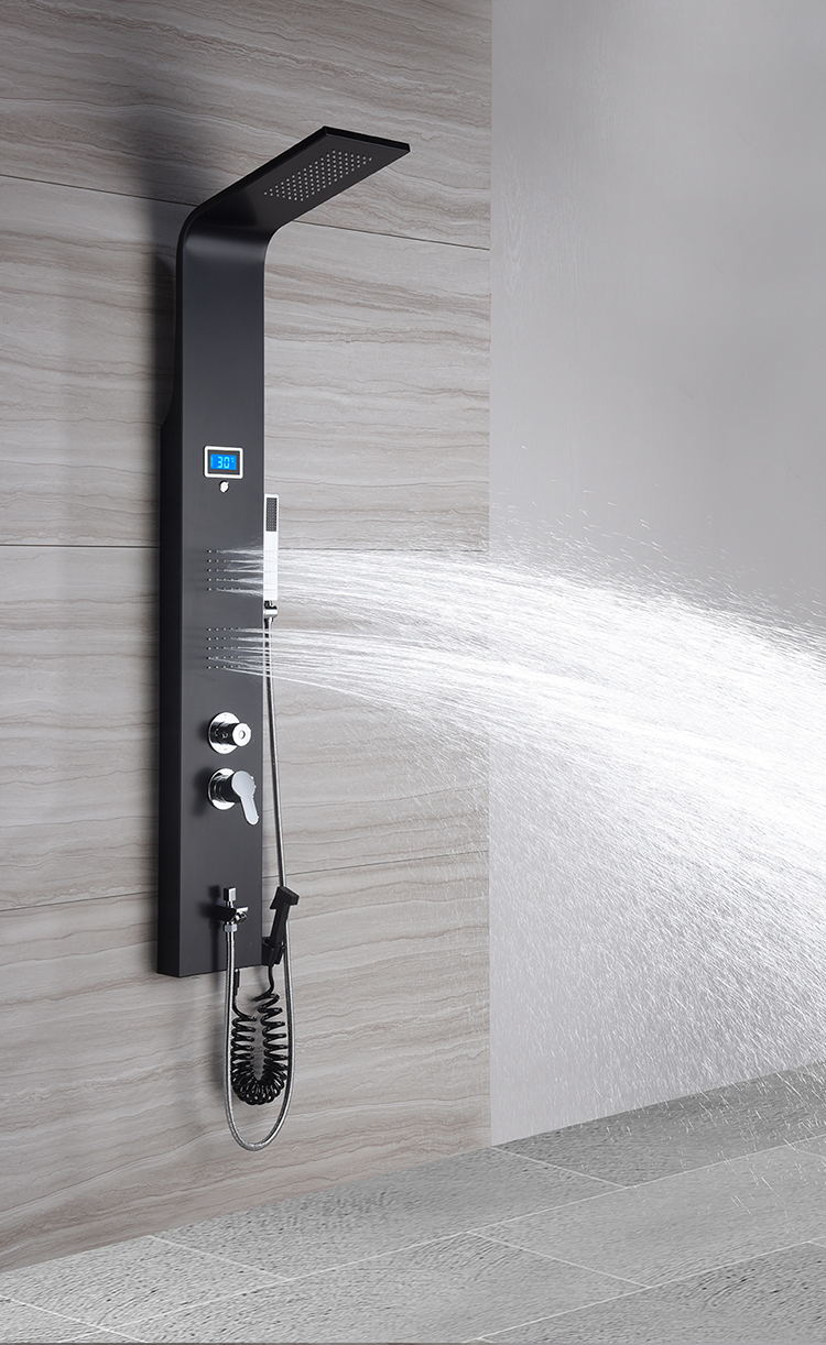 花洒套装恒温智能淋浴花洒套装浴室卫浴淋雨家用黑色沐浴挂墙式淋浴屏